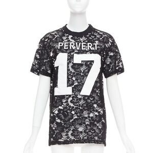 GIVENCHY 2013 Runway Tisci black Pervert 17 sheer lace jersey tshirt FR38 M